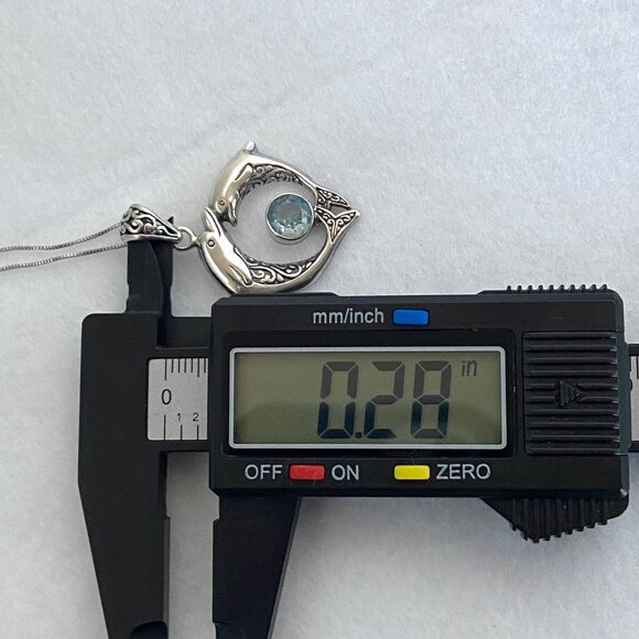 Sterling Silver 925 Blue Topaz Dolphin Earrings & Pendant Necklace Set 18" - Picture 15 of 16